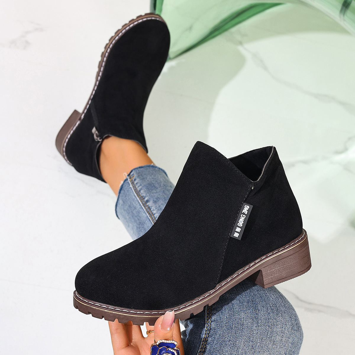Women Formal Wear Shoes - Damen Herbst-Winter-Stiefeletten mit seitlichem Reißverschluss, klobigem