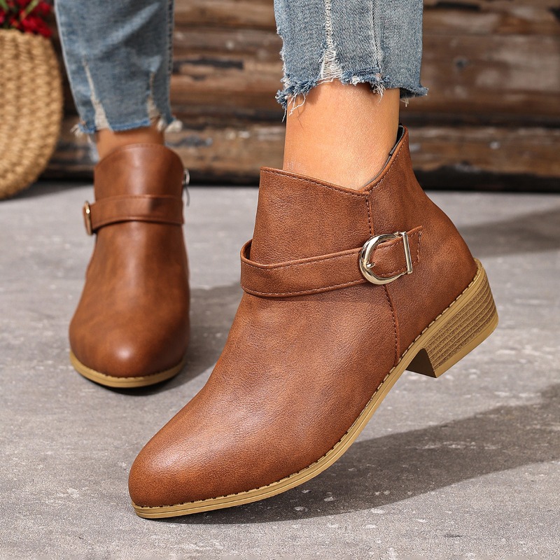 Woman Formal Wear - Damen Herbst-Winter Stiefeletten mit Seitenreißverschluss, Blockabsatz,