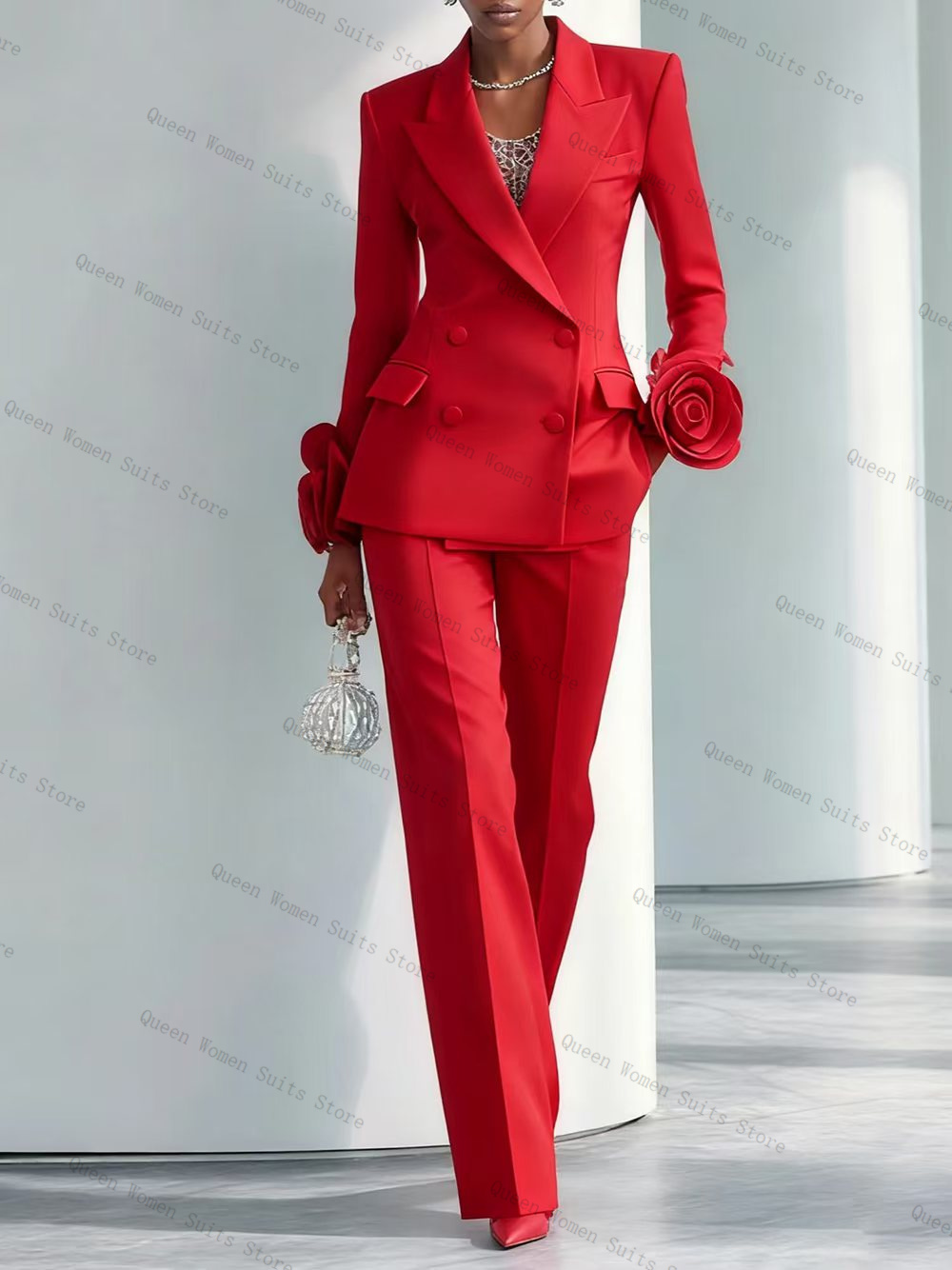 Women Formal Wear Trousers - Luxuriöses rotes Damen-Anzug-Set, 2-teilig, Blazer +