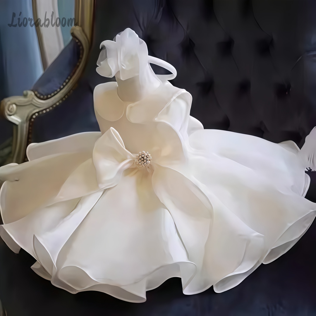 Woman Formal Wear - Weißes Perlen-Verziertes Kleid Hochzeits-Blumenmädchenkleid Weißes Blumenmädchen-Outfit