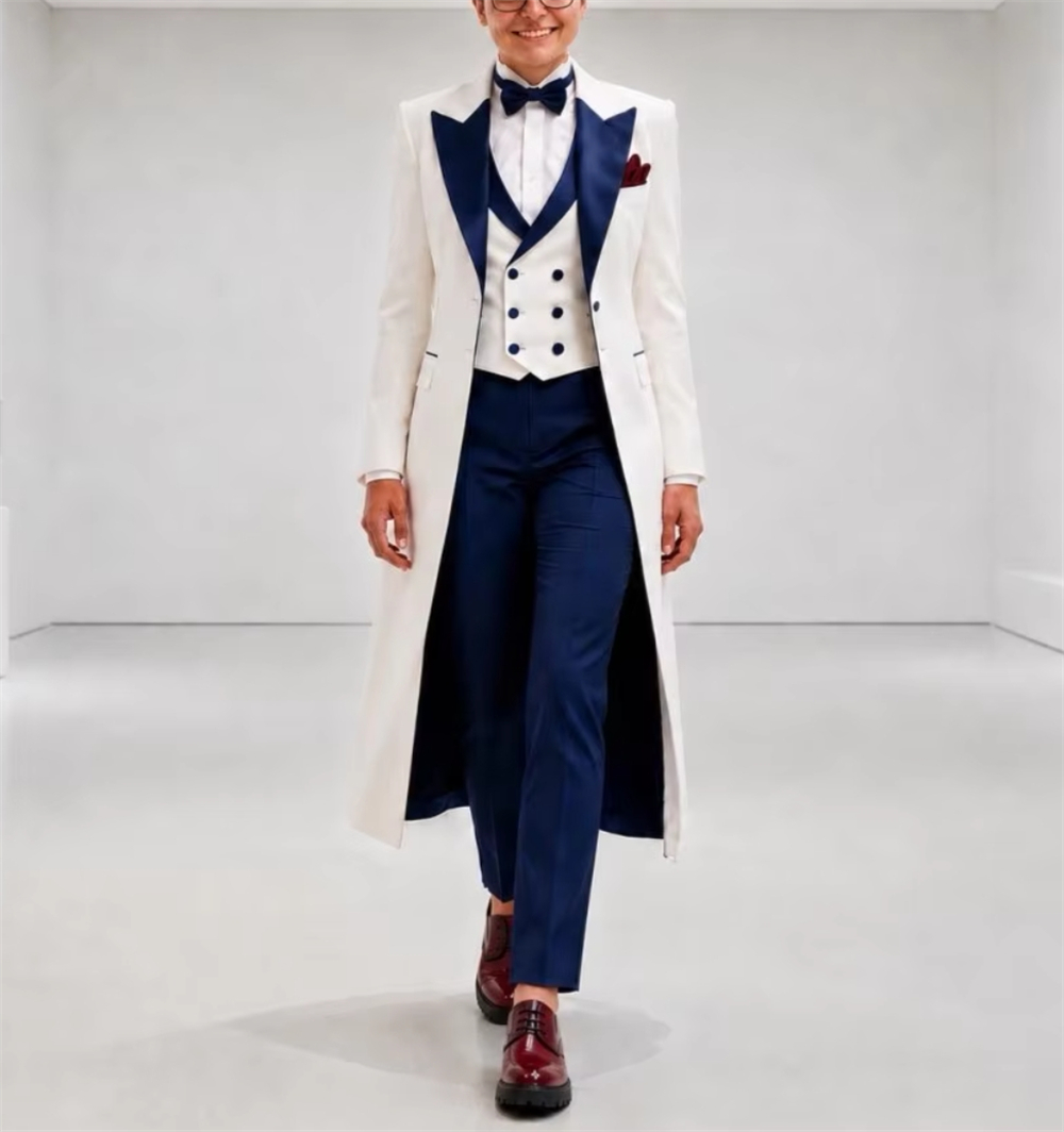 Woman Formal Wear - Marineblau-weiße Damenjacke, elegante maßgeschneiderte Bürokleidung, Hochzeitsgast-Outfit,
